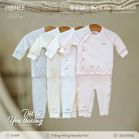 Bộ Sơ Sinh Nỉ Lông Cài Chéo Honee Essential 6303