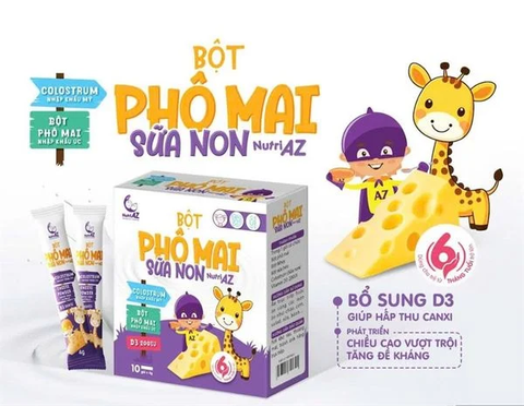 Bột Phô mai sữa non tách muối NutriAZ hộp 10 gói x 4g (6M+)