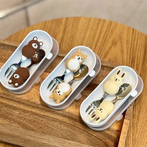 Set thìa dĩa thú hồ lô cho bé kèm hộp