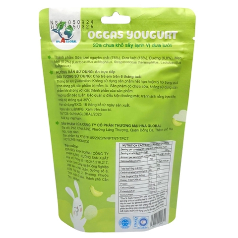 Sữa chua khô sấy lạnh Oggas Yogurt vị dưa lưới 18g (6M+)
