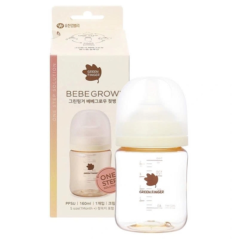 Bình sữa Greenfinger Bebegrow PPSU 160ml kèm núm (Màu kem)