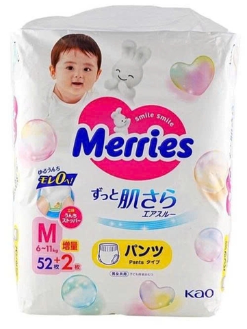Bỉm - Tã quần Merries size M52 cộng 2 miếng (cho bé 6 - 11kg)