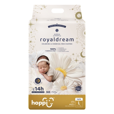 Bỉm - Tã dán Hoppi RoyalDream cao cấp size L40 miếng (cho bé 9-14kg)