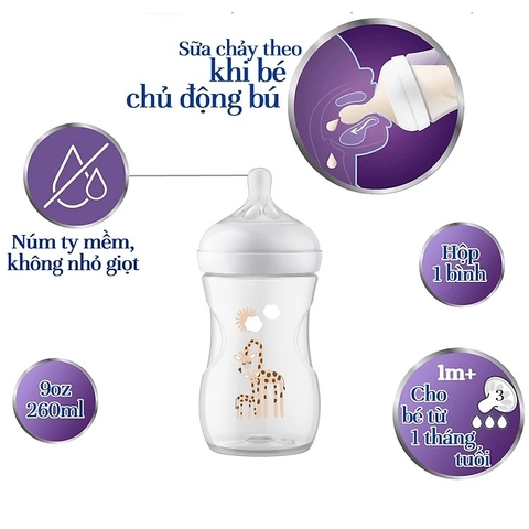 Bình sữa mô phỏng tự nhiên hình hươu Avent 260ml SCY903.66