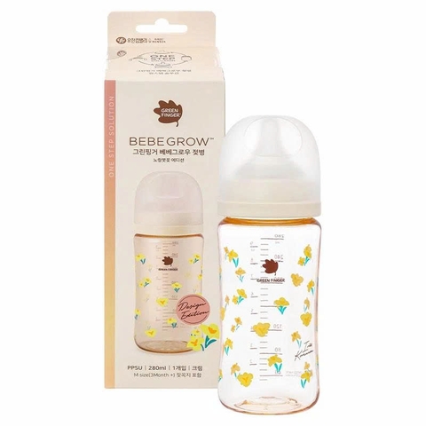Bình sữa Greenfinger Bebegrow PPSU 280ml – Hoa Diên Vĩ Vàng – Kèm Núm
