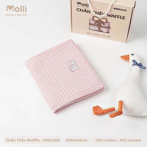 Chăn thêu Waffle Molli - Màu Hồng