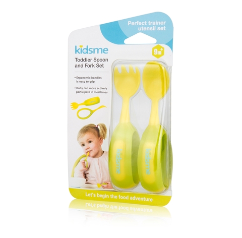 Bộ nĩa và muỗng tập ăn Kidsme 9853 - màu Chanh (9M+)