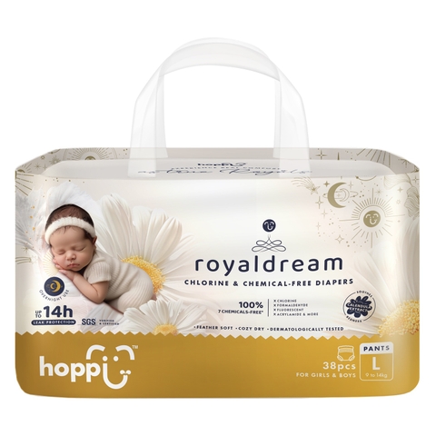 Bỉm - Tã quần Hoppi RoyalDream cao cấp size L38 miếng (cho bé 9-14kg)