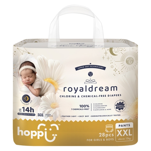 Bỉm - Tã quần Hoppi RoyalDream cao cấp size XXL28 miếng (cho bé >=15kg)