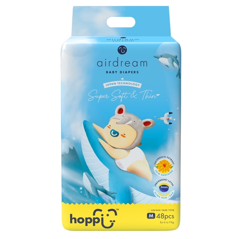 Bỉm - Tã dán Hoppi Airdream size M48 miếng (cho bé 6 - 11kg)