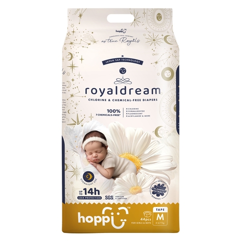 Bỉm - Tã dán Hoppi RoyalDream cao cấp size M44 miếng (cho bé từ 6-11kg)