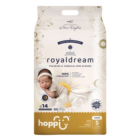 Bỉm - Tã dán Hoppi RoyalDream cao cấp size S56 miếng (cho bé 4-8kg)