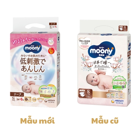 Bỉm - Tã dán Moony Trắng Size S54 cộng 6 miếng (cho bé 4 - 8kg)
