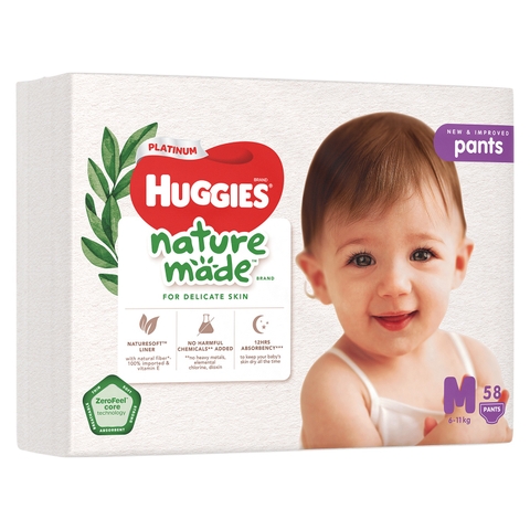 Bỉm - Tã quần Huggies Nature size M58 miếng (cho bé 6 - 11kg)