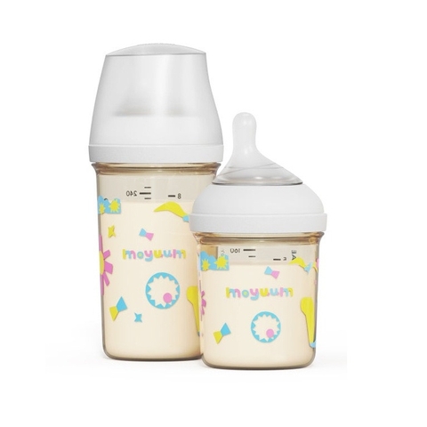 Bình sữa Moyuum Mov.aa cổ rộng thế hệ mới họa tiết 250ml (Màu trắng)