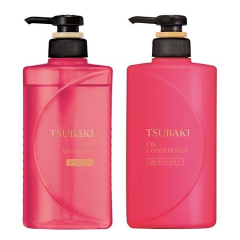 Cặp dầu gội, dầu xả Tsubaki Oil 490ml (màu hồng)