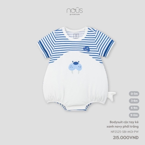Bodysuit cộc tay kẻ xanh navy phối trắng NOUS