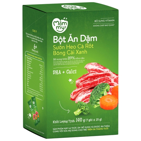 Bột ăn dặm Mămmy sườn heo, cà rốt, bông cải xanh 140g (6M+)