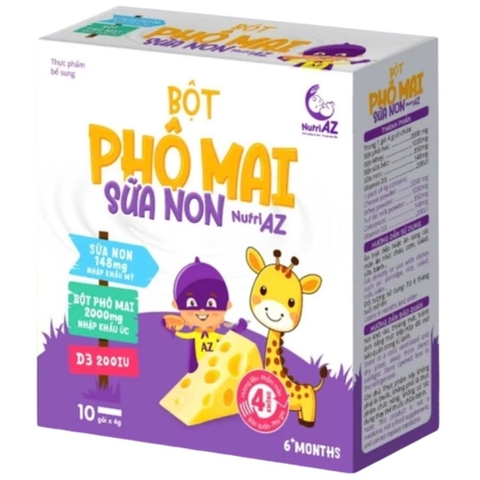 Bột Phô mai sữa non tách muối NutriAZ hộp 10 gói x 4g (6M+)
