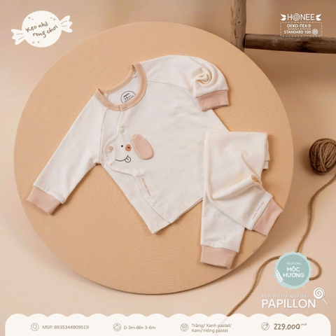 Bộ sơ sinh nỉ lông cài chéo Papillon Honee 9519