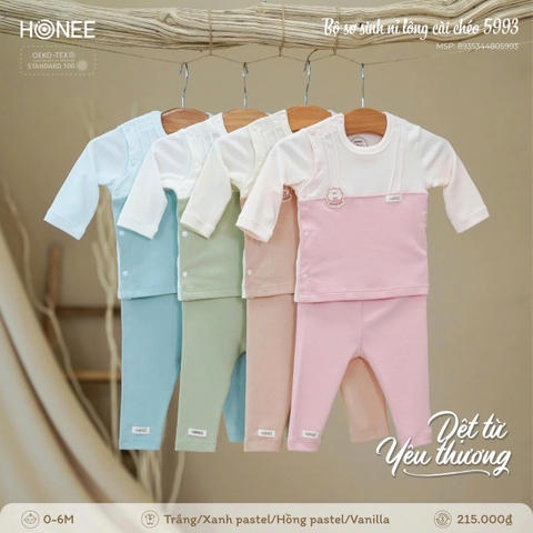 Bộ sơ sinh nỉ lông cài chéo Honee 5993
