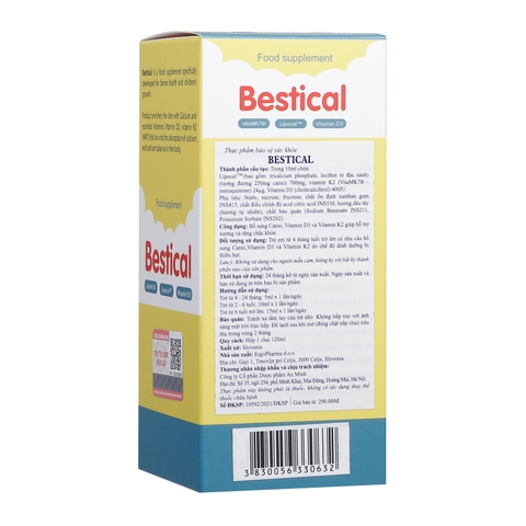 Canxi Bestical sinh học D3K2 120ml cho bé trên 4 tháng