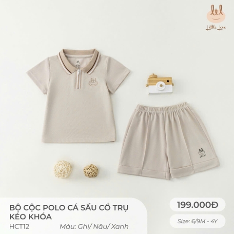 (C1.5) Bộ cộc polo cá sấu cổ trụ kéo khóa Little Love