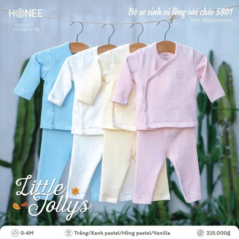 Bộ sơ sinh nỉ lông cài chéo Honee 5801