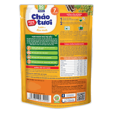 Cháo tươi Lươn Đậu Xanh SG food 240g cho bé trên 7 tháng