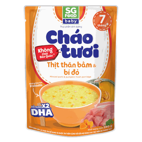 Cháo tươi Thịt thăn bằm Bí đỏ SG food 240g cho bé trên 7 tháng