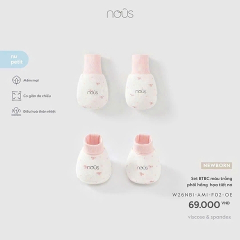 Set BTBC màu trắng phối hồng họa tiết nơ Nous