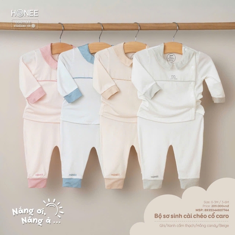 Bộ sơ sinh cài chéo cổ caro 7744 Honee