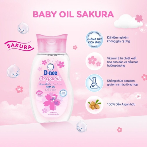 Dầu massage em bé D-nee Sakura Hồng 200ml (0M+)