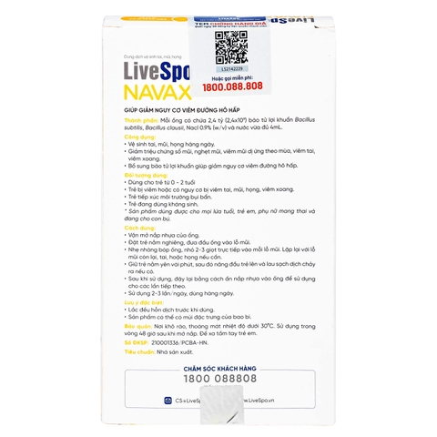 Dung dịch vệ sinh tai mũi họng LiveSpo Navax 10x4ml (0-2Y)