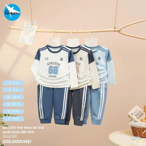 Bộ CVD thể thao bé trai quần Jean dệt kim Avaler 26AV081