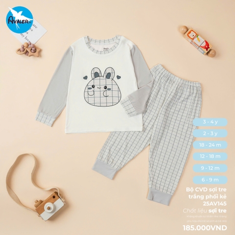 ('C7) Bộ CVD sợi tre trắng phối kẻ Avaler 25AV145