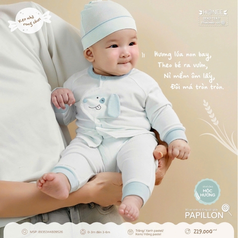 Bộ sơ sinh nỉ lông cài giữa Papillon Honee 9526