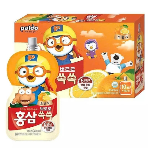 Nước Hồng Sâm Trái Cây Pororo Paldo Hàn Quốc 100ml - Vị Cam (1Y+)