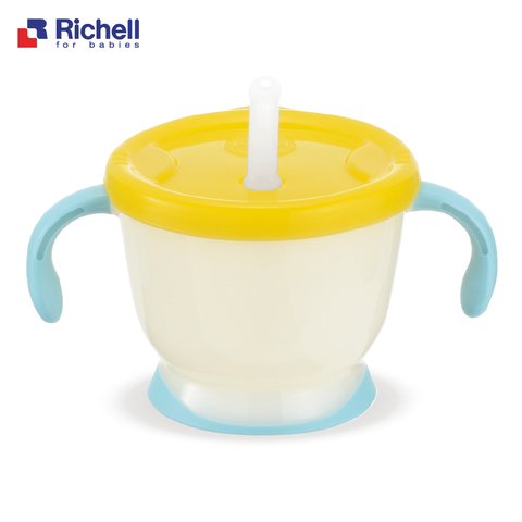 Cốc tập uống 3 giai đoạn Richell nắp vàng tay xanh lơ