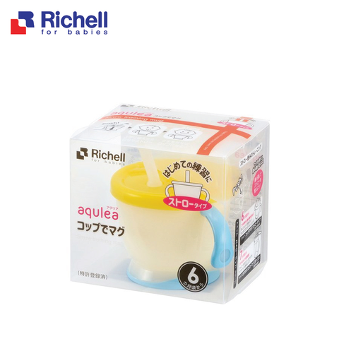 Cốc tập uống 3 giai đoạn Richell nắp vàng tay xanh lơ