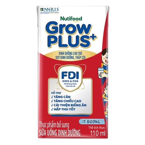 Sữa dinh dưỡng pha sẵn Nutifood GrowPlus+ Đỏ ít đường 4*110ml (1Y+)