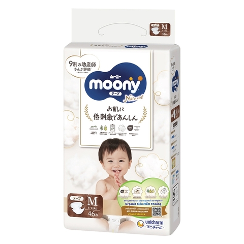 Bỉm - Tã dán Moony Trắng Size M46 miếng (cho bé 6 - 11kg)