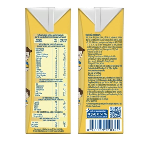 Sữa uống dinh dưỡng Nutifood GrowPlus+ Colos Immunel 4x110ml - ít ngọt (1Y+)