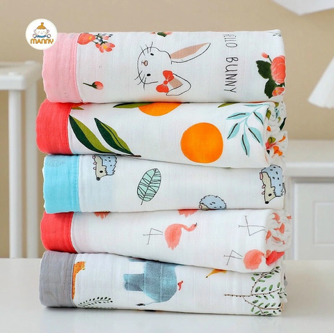 Chăn Bo Viền 4 lớp Sợi Tre MANNY 110x130cm (họa tiết ngẫu nhiên)