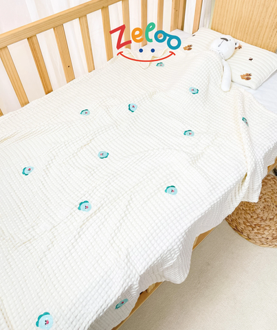 Chăn lưới sợi tre Zeloo xuất Hàn thêu full 100x90cm, màu ngẫu nhiên