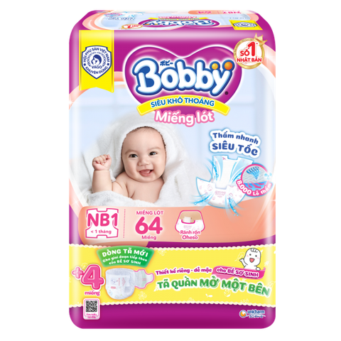 Miếng lót Bobby NB1 cho bé dưới 5 kg (64 miếng)
