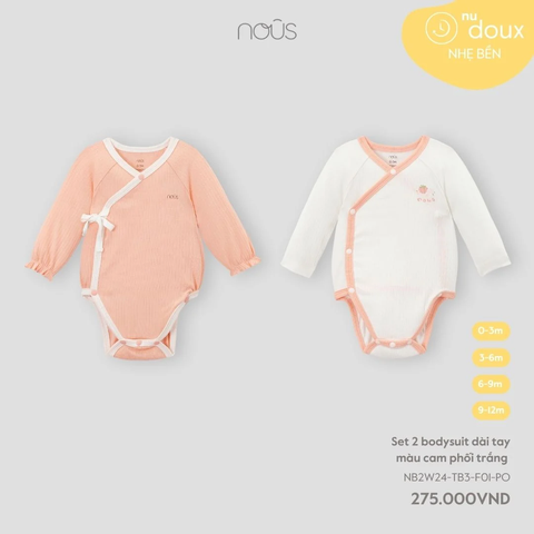 Set 2 bodysuit Nous dài tay màu cam phối trắng