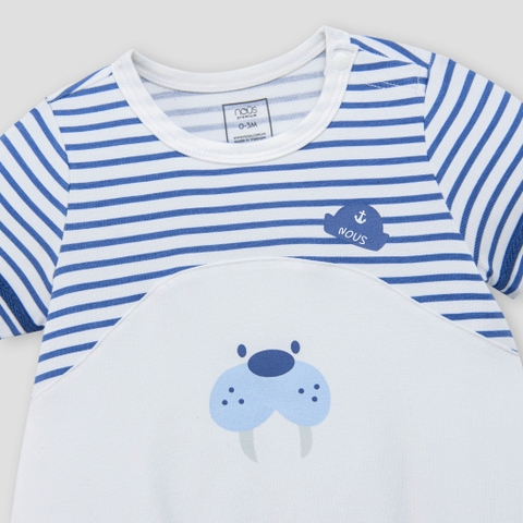 Bodysuit cộc tay kẻ xanh navy phối trắng NOUS