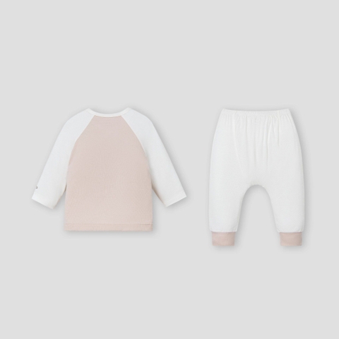 Bộ dài cài lệch màu trắng phối hồng nhạt NewBorn NOUS