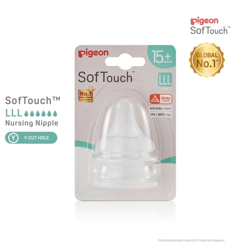 Núm ty Pigeon silicone siêu mềm Plus WN3 size LLL cho bé > 15 tháng (2 cái/vỉ)